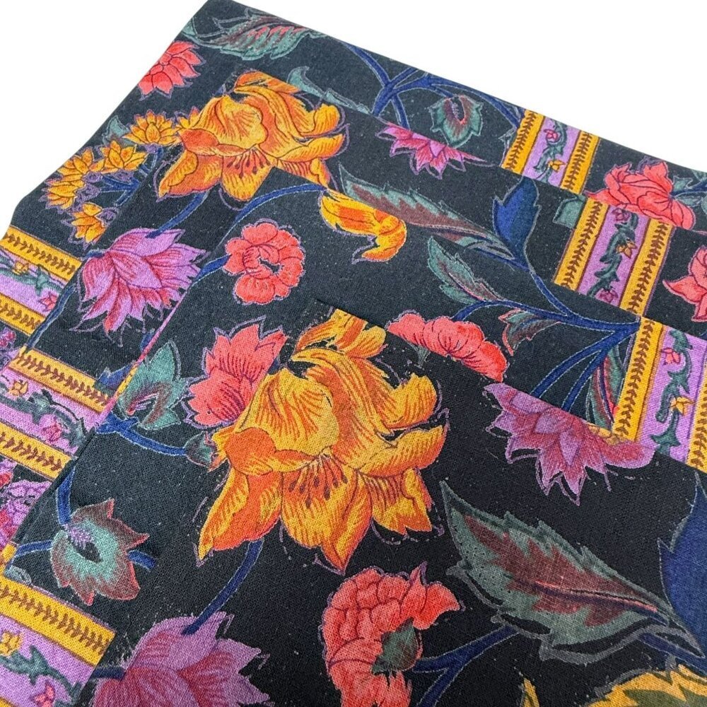 Bloomingdale's Black Floral Napkins Set of 4 Cotton India Print - Picture 3 of 6